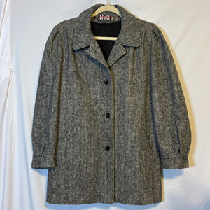 Vintage NYG New York Girl Herringbone Wool Blend Coat Size 14 Union USA Made
